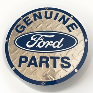 Ford GENUINE PARTS 12" Round Diamond Metal Tin Embossed Sign Logo‎ Garage EUC